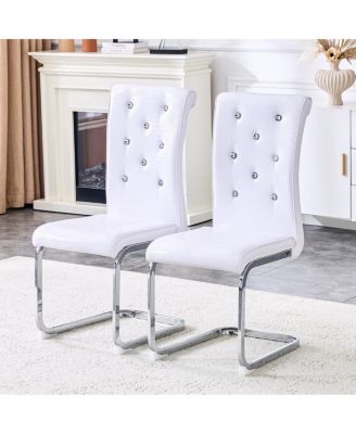 Set of 2 Retro Alligator Upholstered Dining Chairs with Crystal Buckle & Faux Leather
