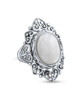  Oval Cabochon Moonstone Full Finger Statement Ring Sterling Silver