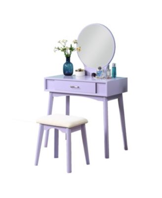 Streamdale Maly Contemporary Wood Vanity and Stool Set, Purple