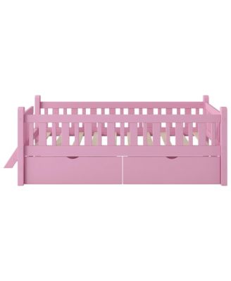 Wood Twin Size Platform Bed with Guardrail and 2 Drawers