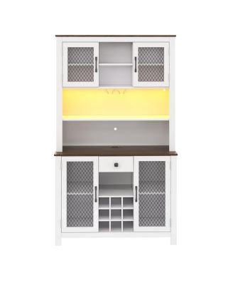  Rustic 70.9" Kitchen Pantry Storage Cabinet with LED