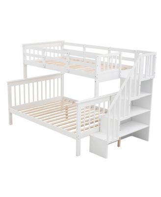 Stairway Twin-Over-Full Bunk Bed with Storage and Guard Rail