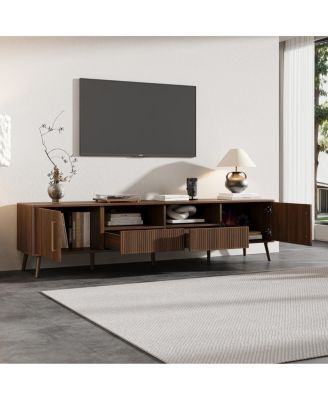 78" TV Stand for TVs up to 85", Modern Entertainment Center with Soft-Close Doors, Walnut