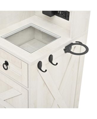 Farmhouse Vanity Desk with Sliding Mirror, Lights, Charging