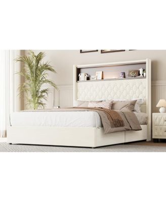 Full Size Velvet Tufted Bed Frame with USB