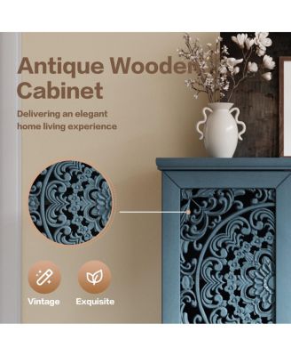 Rustic 55" Storage Cabinet with Drawer & 2 Carved Doors