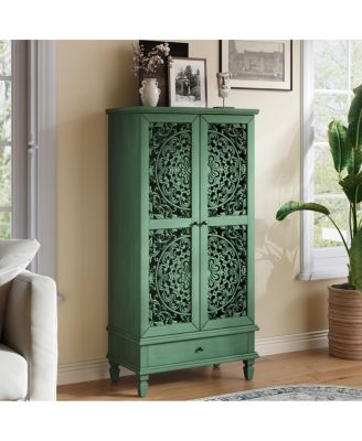 Rustic 55" Storage Cabinet with Drawer & 2-Door Carved Wood Accent