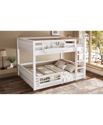 Streamdale Queen Bunk Bed with Ladder and Guardrails, Pegboard and bookshelf, White