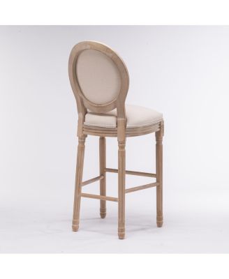 French Country Wooden Barstools with Upholstered Seating, Set of 2