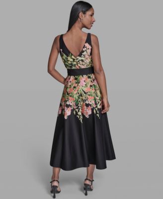 Women's Printed V-Neck Midi Dress