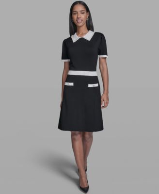 Women's Contrast Collared Sweater Dress