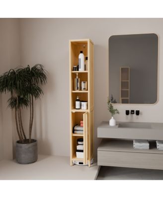 Natural bamboo large capacity thin and tall cabinet