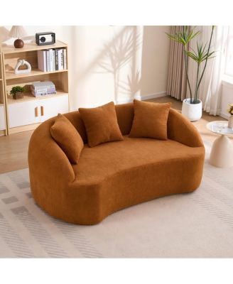 Streamdale Curved Boneless Sofa Loveseat, 2-Seater Orange Chenille Compression Couch with 3 Pillows