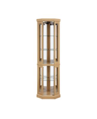 Lighted Corner Curio Cabinet Display Case for Living Room, Wine, Bar Storage, Light Oak