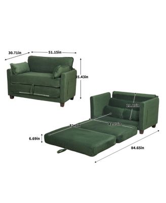 2-in-1 Convertible Corduroy Sofa Bed, 2-Seater Loveseat Sleeper with Storage