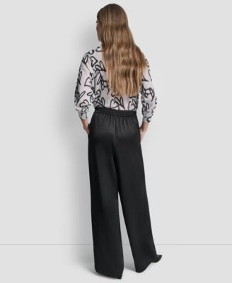 Women's Pleated Wide-Leg Pull-On Pants