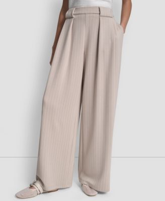Women's Straight-Leg Pleated Pinstripe Pants