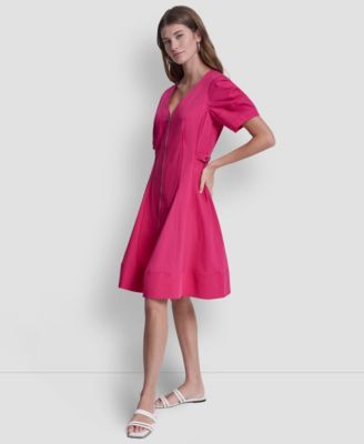 Women's Lantern Puff-Sleeve V-Neck Dress