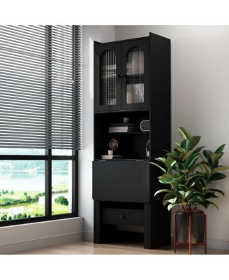 Fold-Out Convertible Writing Table/Desk Cabinet with Shelf & Drawer