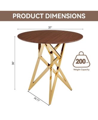 Streamdale 37" Round Dining Table with Golden Metal Legs (Walnut