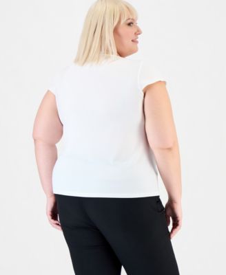 Plus Size Stretch Knit Short-Sleeve Cowl-Neck Top