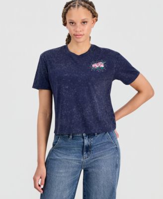 Juniors' Rose Graphic Mineral Wash T-Shirt