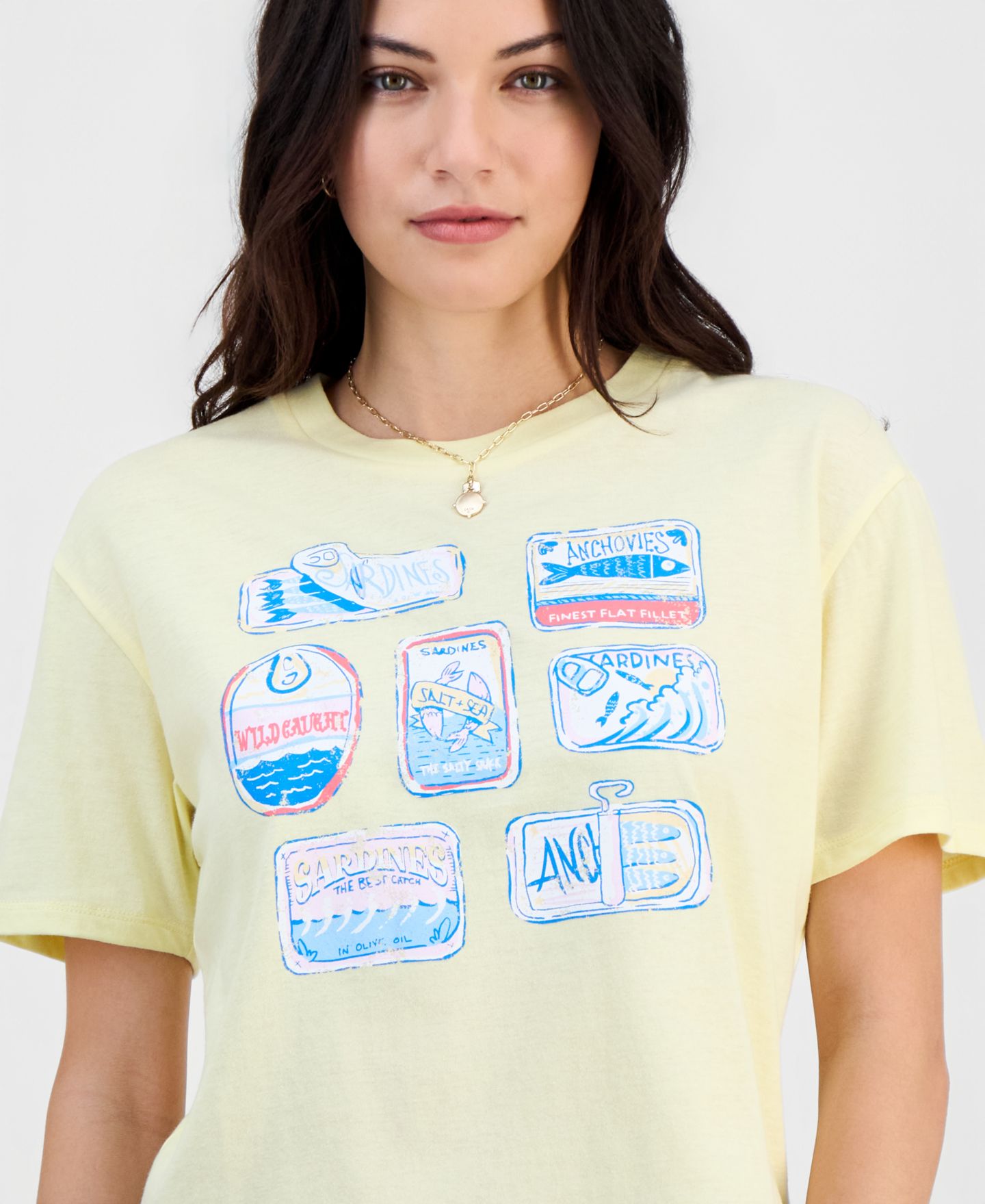 Женская футболка Rebellious One Juniors' Sardines Graphic Crewneck, цвет: Сливочный жёлтый — фото 4