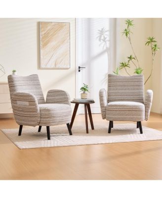  Modern armchair with sanded fabric, side pocket, solid wood legs.