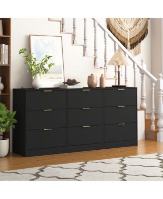 Black 9-Drawer Dresser, 63" Large Deep Chest of Drawers for Bedroom/Living Room