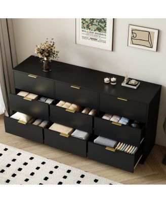 Black 9-Drawer Dresser, 63" Large Deep Chest of Drawers for Bedroom/Living Room