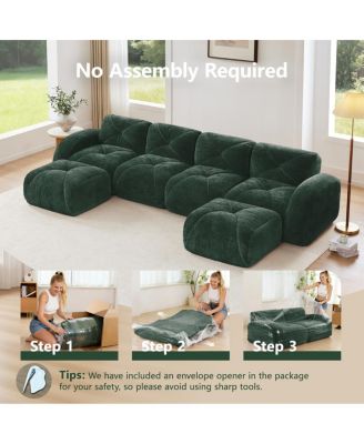 U-shaped Boneless Sofa, Tufted, 32D High Density Sponge, Anti-Slip
