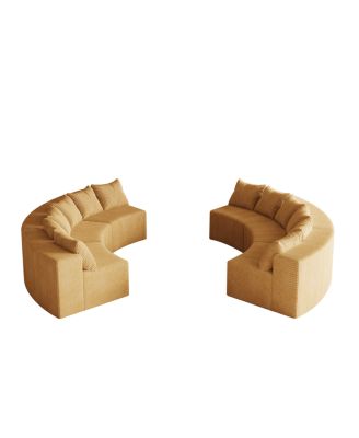 Corduroy Curved Sectional Foam Sofa with 12 Pillows, Semi-Circular Modular Design