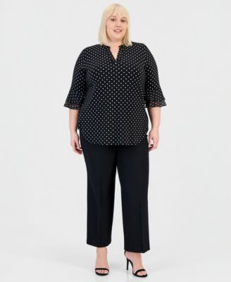 Plus Size Dot-Print Flutter-Sleeve Blouse