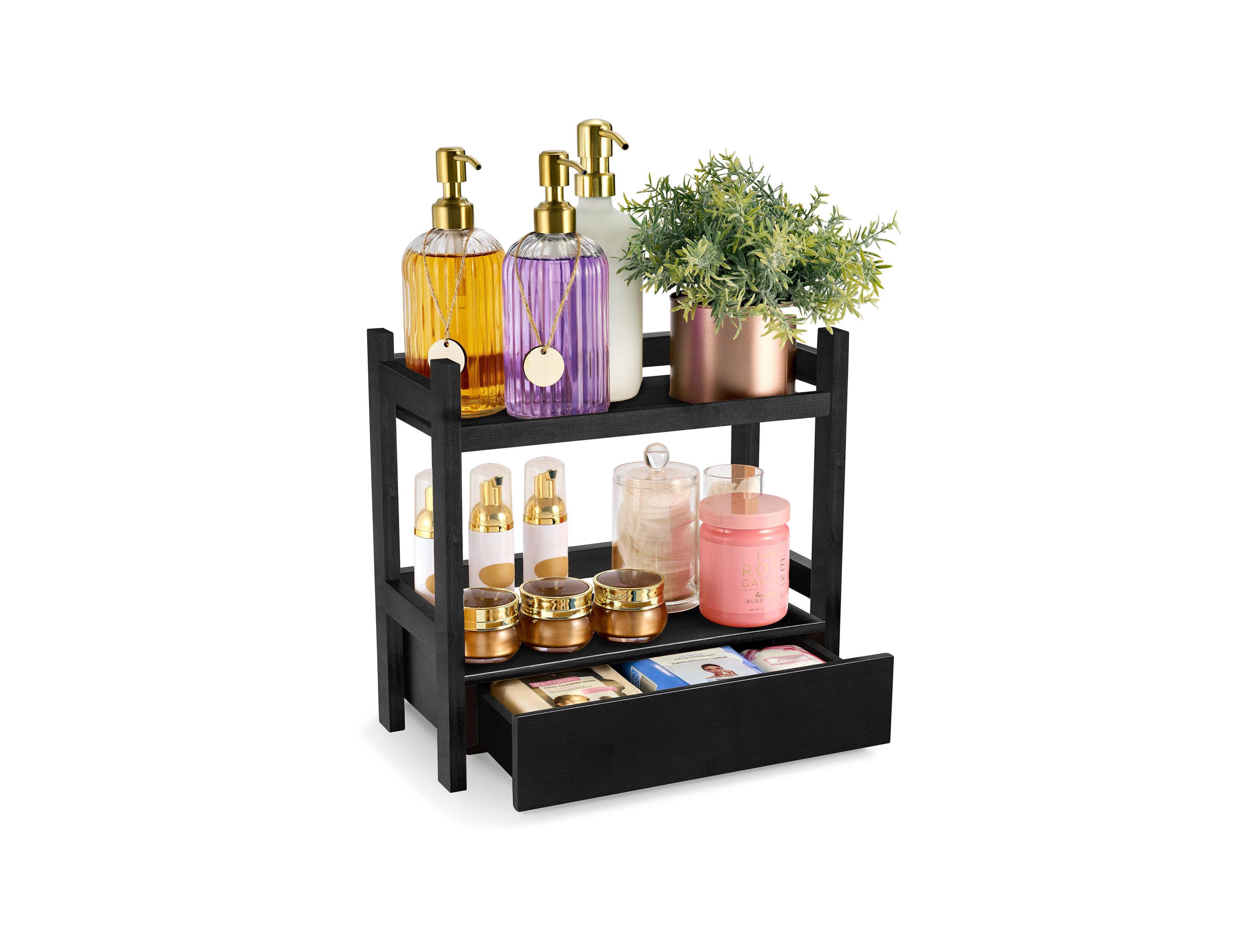 Sorbus 2-Tier Bamboo Counter Organizer with Drawer for Vanity, Matcha Station, Bathroom Sink Countertop