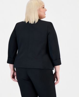 Plus Size 3/4-Sleeve Collarless Blazer 