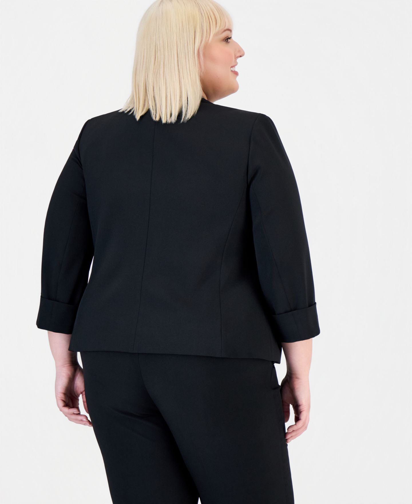 Женский пиджак Kasper Plus Size Stretch Crepe Collarless Open Front Blazer, цвет: Чёрный — фото 4