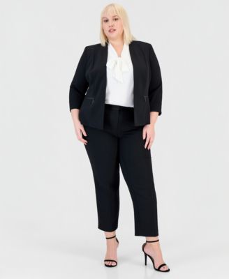 Plus Size 3/4-Sleeve Blazer Straight-Leg Pants