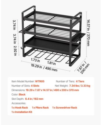Wall-Mount Power Tool Organizer, 4-Tier Storage Rack with 4 Drill Holders, Screwdriver Holder, Garage Tool Storage Rack
