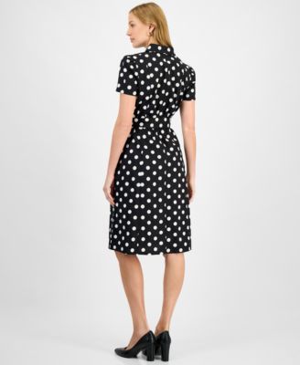 Women's Dot Print Collared Shirtdress, Regular & Petite