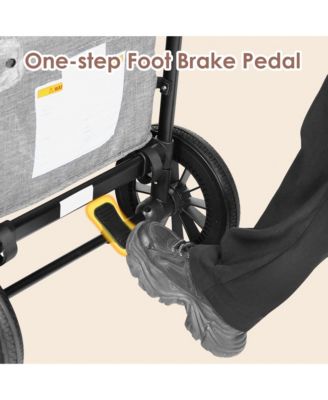 Wagon Stroller for Two Kids with Adjustable Handle, All-Terrain Wheels, Tray and Storage, Grey