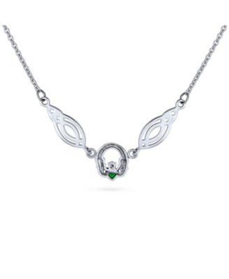 Emerald Green CZ Celtic Friendship Claddagh Collar Necklace .925 Sterling Silver
