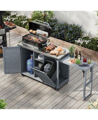 78.3" Outdoor Kitchen Island with Foldable Grill Table.