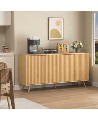 Sideboard Buffet Cabinet with Storage, 4 Doors, Wood Credenza Console Coffee Bar Cabinets