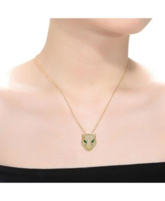Dazzling 14K Gold Plated CZ 3D Panther Head Pendant Necklace