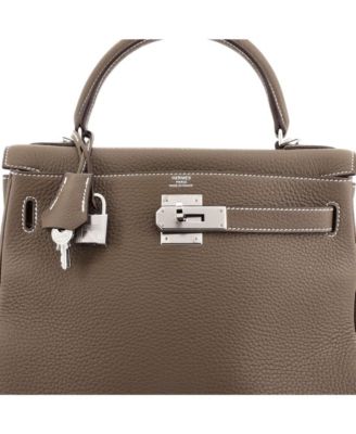 Kelly 28 Handbag Grey Clemence with Palladium Hardware