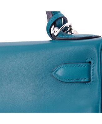 Kelly 28 Handbag Blue Tadelakt with Palladium Hardware