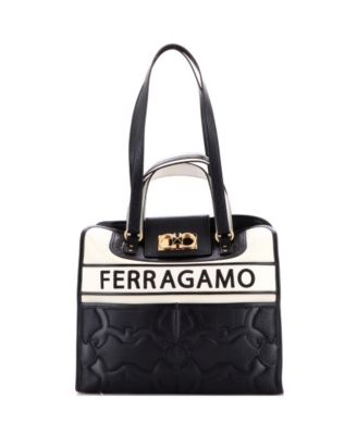 Medium Iconic Double Gancini Tote Bag Gancini Quilted Leather