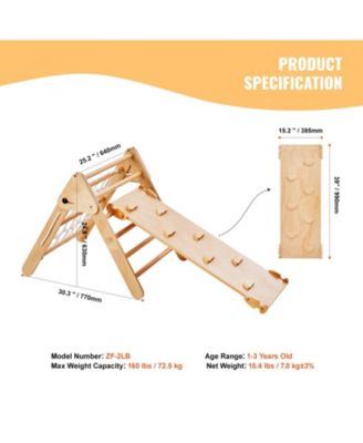 Pikler Triangle Set, 4-in-1 Montessori Climbing Gym w/ Triangle & Ramp, Large Wooden Set, Ages 1-3