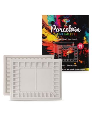 Ceramic Watercolor Paint Palette Tray - 33-Well Ceramic Palette | Large Mixing Areas - 13.5 x 10.8 Paint Pallet