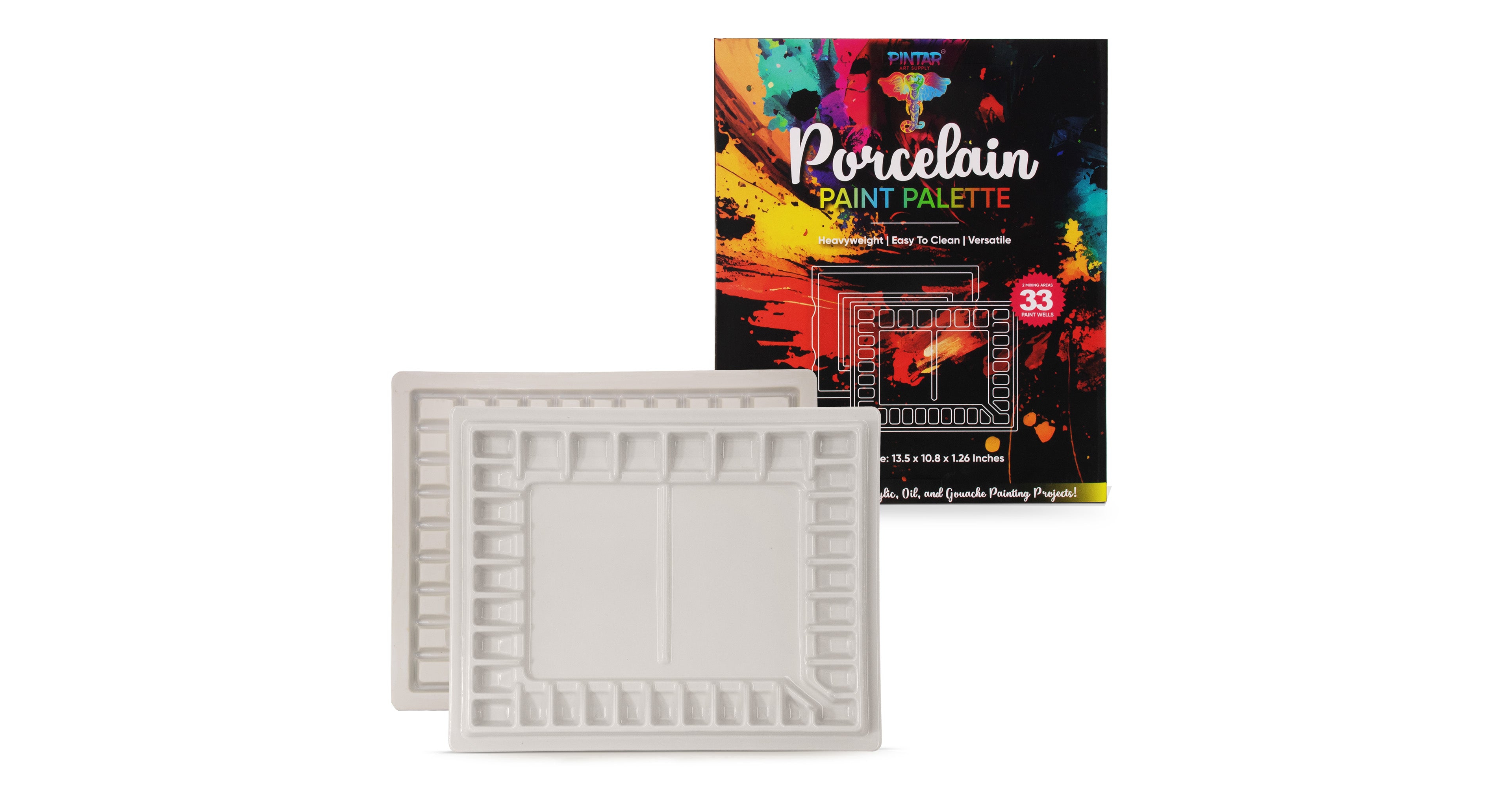 Pintar Ceramic Watercolor Paint Palette Tray - 33-Well Ceramic Palette | Large Mixing Areas